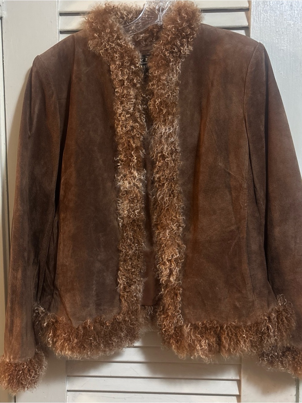 Vintage Siena Studio Brown Suede Leather  Shearling-Trim Penny Lane Jacket